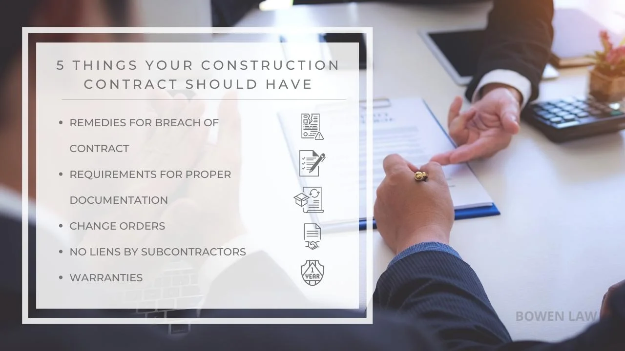 Infographic of the 5 things your construction contract should have