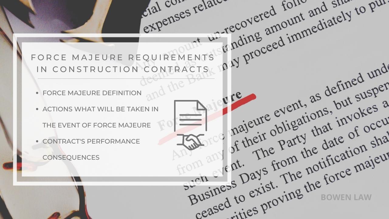 Infographic of the force majeure requirements in construction contracts