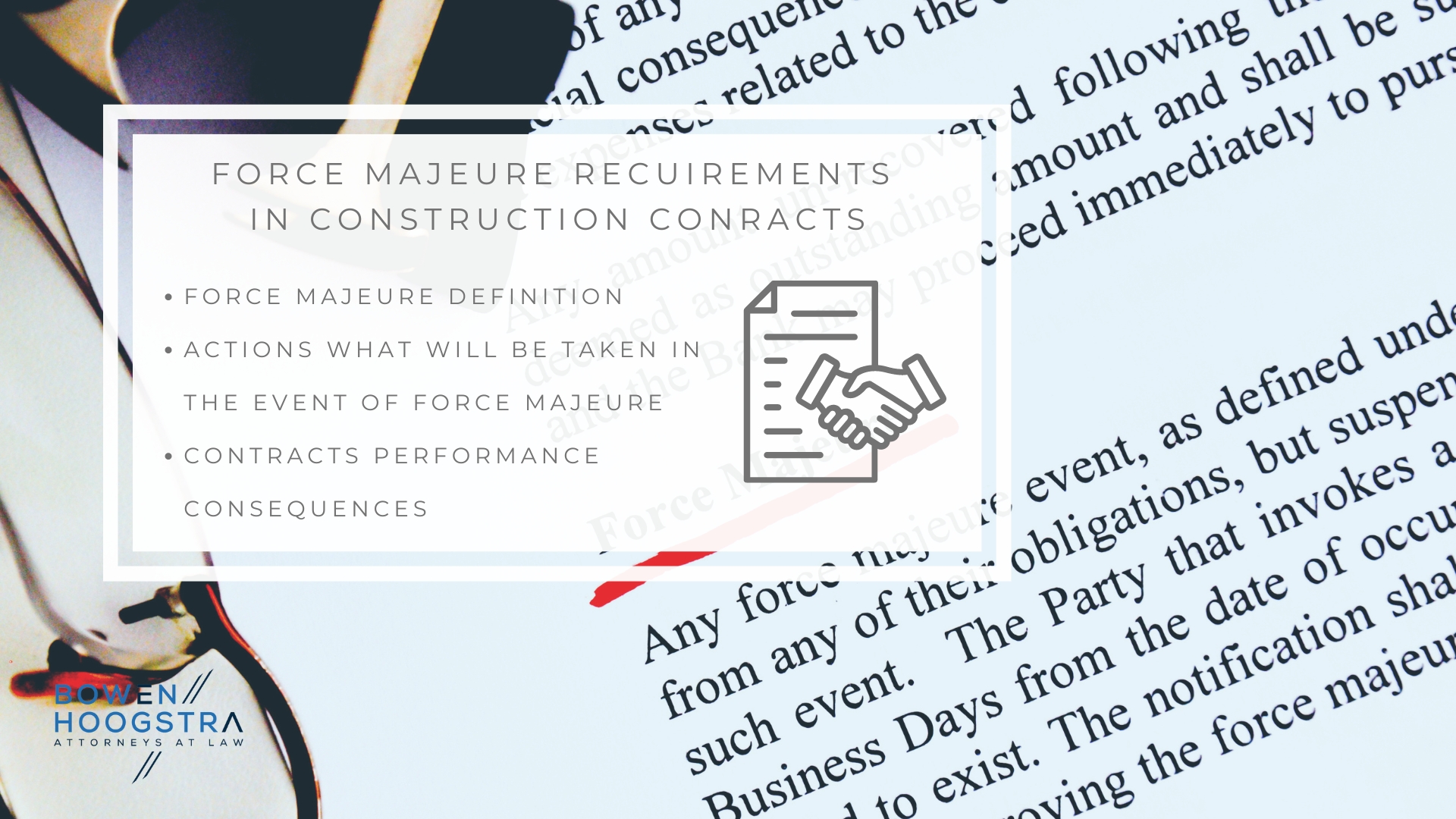 Infographic of the force majeure requirements in construction contracts