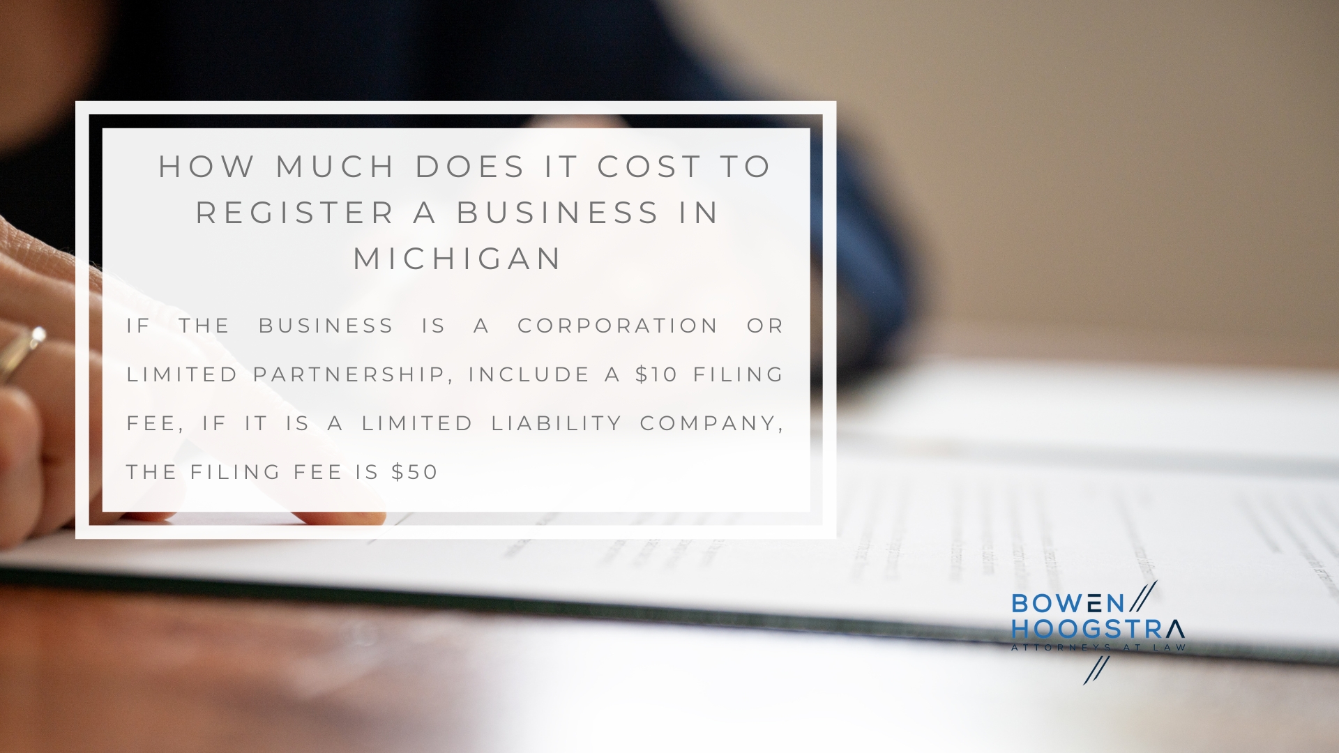 Infographic of how much does it cost to register a business in Michigan