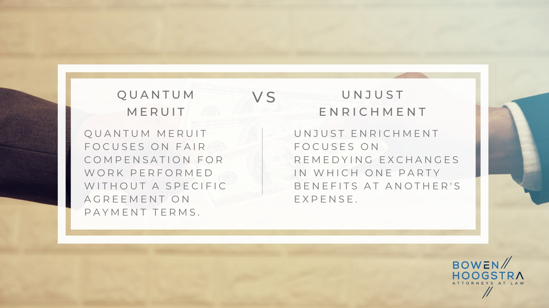 Infographic of quantum meruit and unjust enrichment definitions