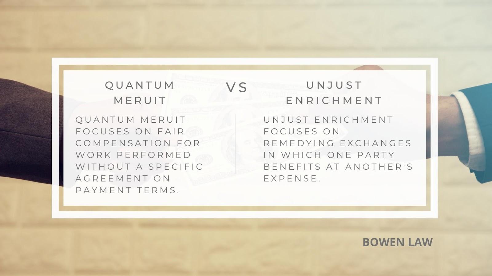 Infographic of quantum meruit and unjust enrichment definitions