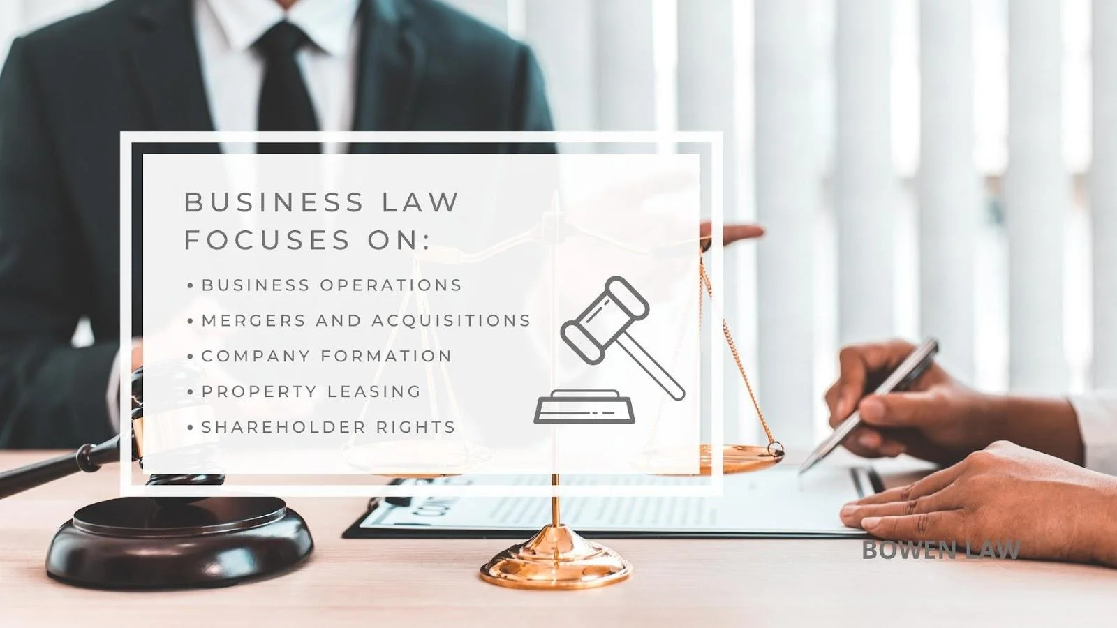 Infographic image of business law focus