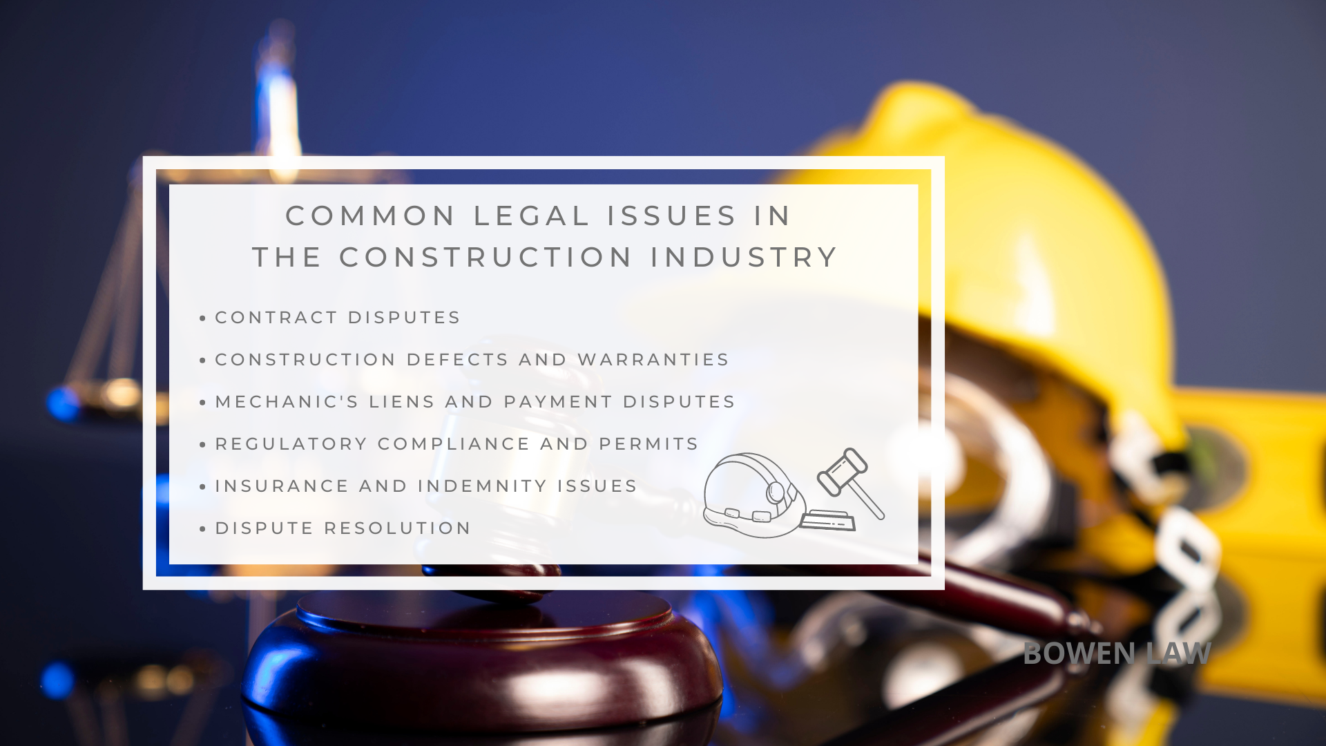 Infographic image of common legal issues in the construction industry