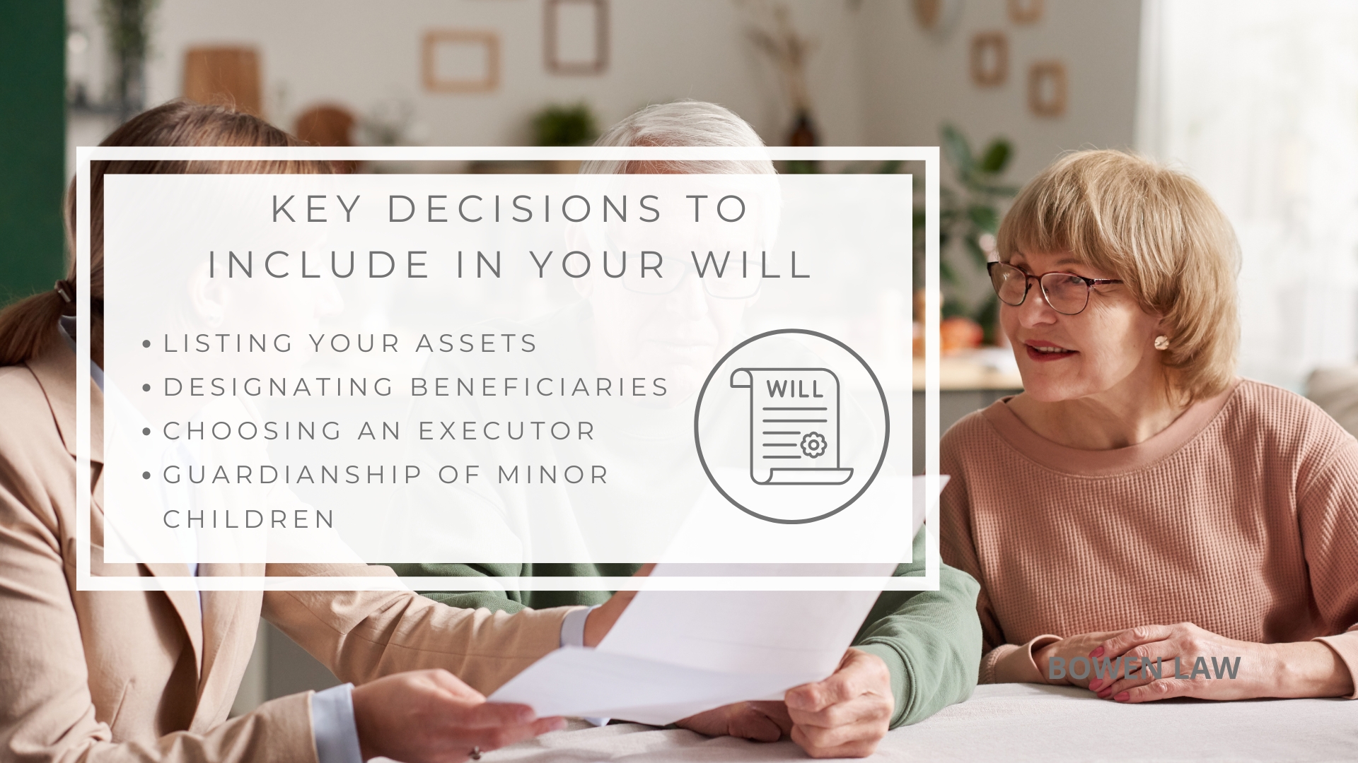 Infographic image of key decisions to include in your will