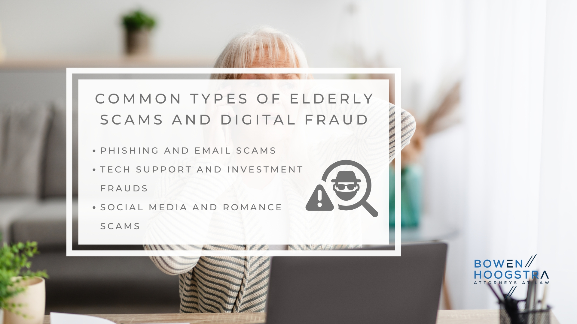 Infographic image of common types of elderly scams and digital fraud