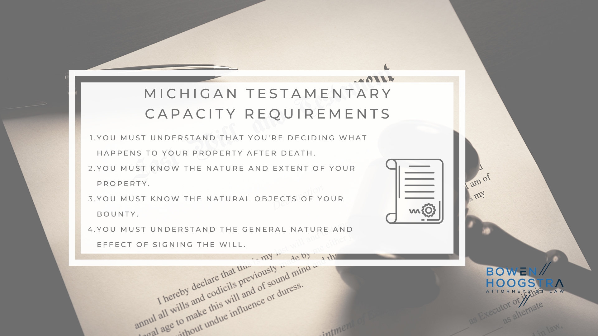 Infographic image of Michigan testamentary capacity requirements