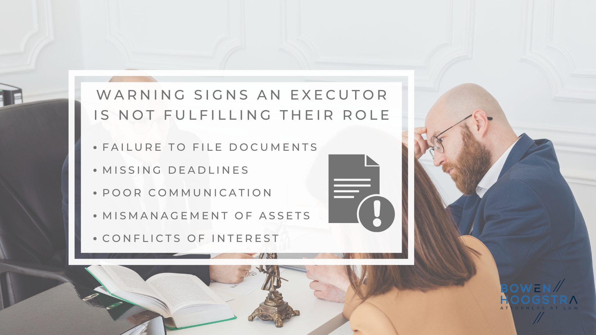 Infographic image of warning signs an executor is not fulfilling their role