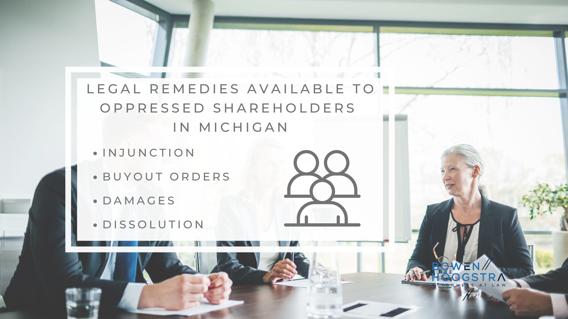 Infographic image of legal remedies available to oppressed shareholders in Michigan