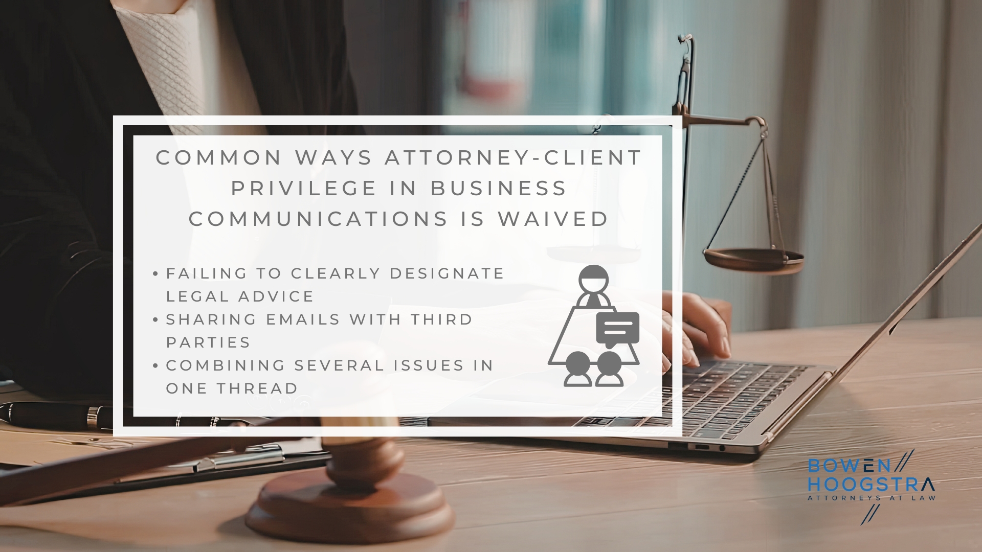 Infographic image of common ways attorney-client privilege in business communications is waived