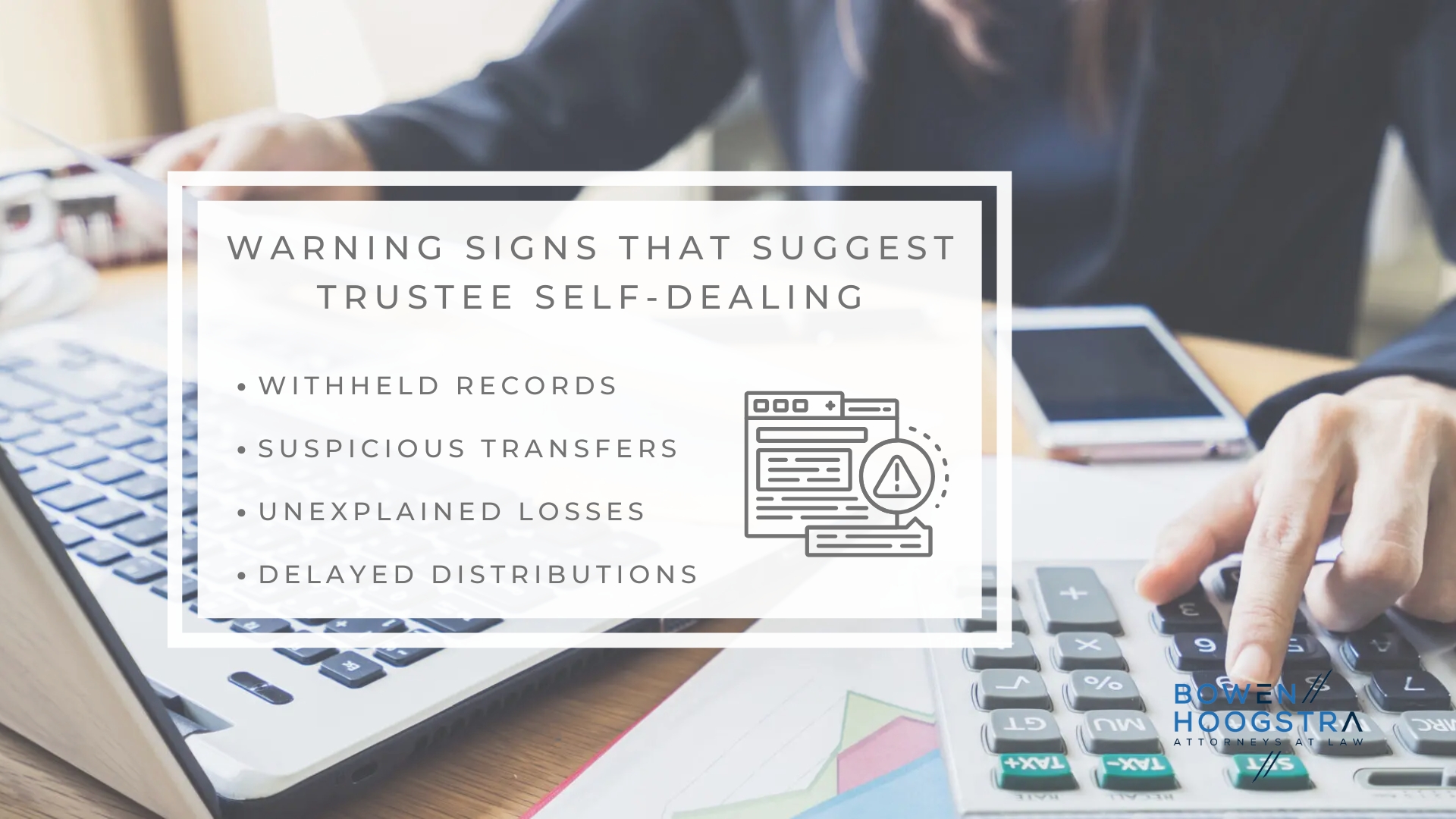 Infographic image of warning signs that suggest trustee self-dealing